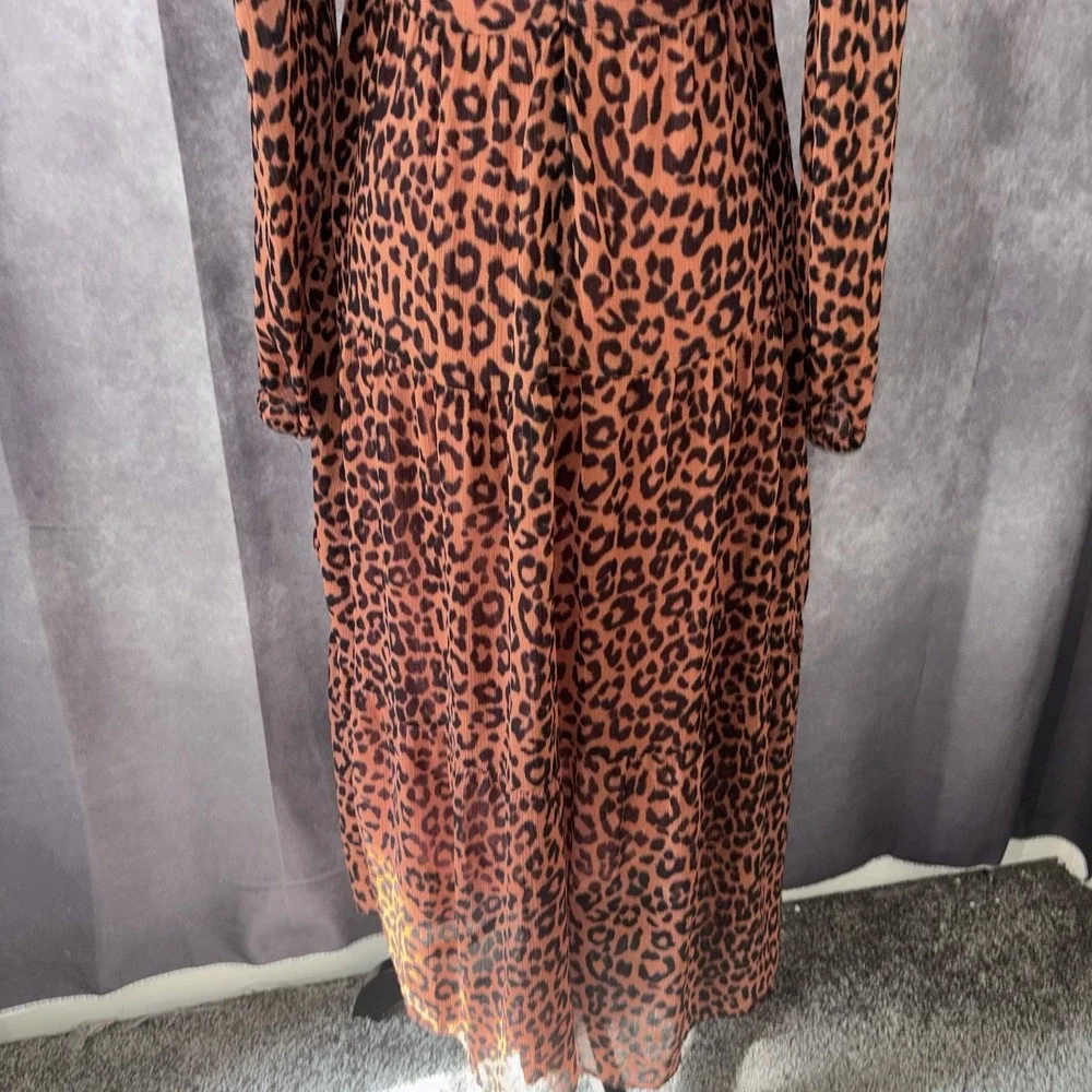 LOFT Brown Leopard Print Boho Chic Midi Chic Dress‎ Womens Size 4